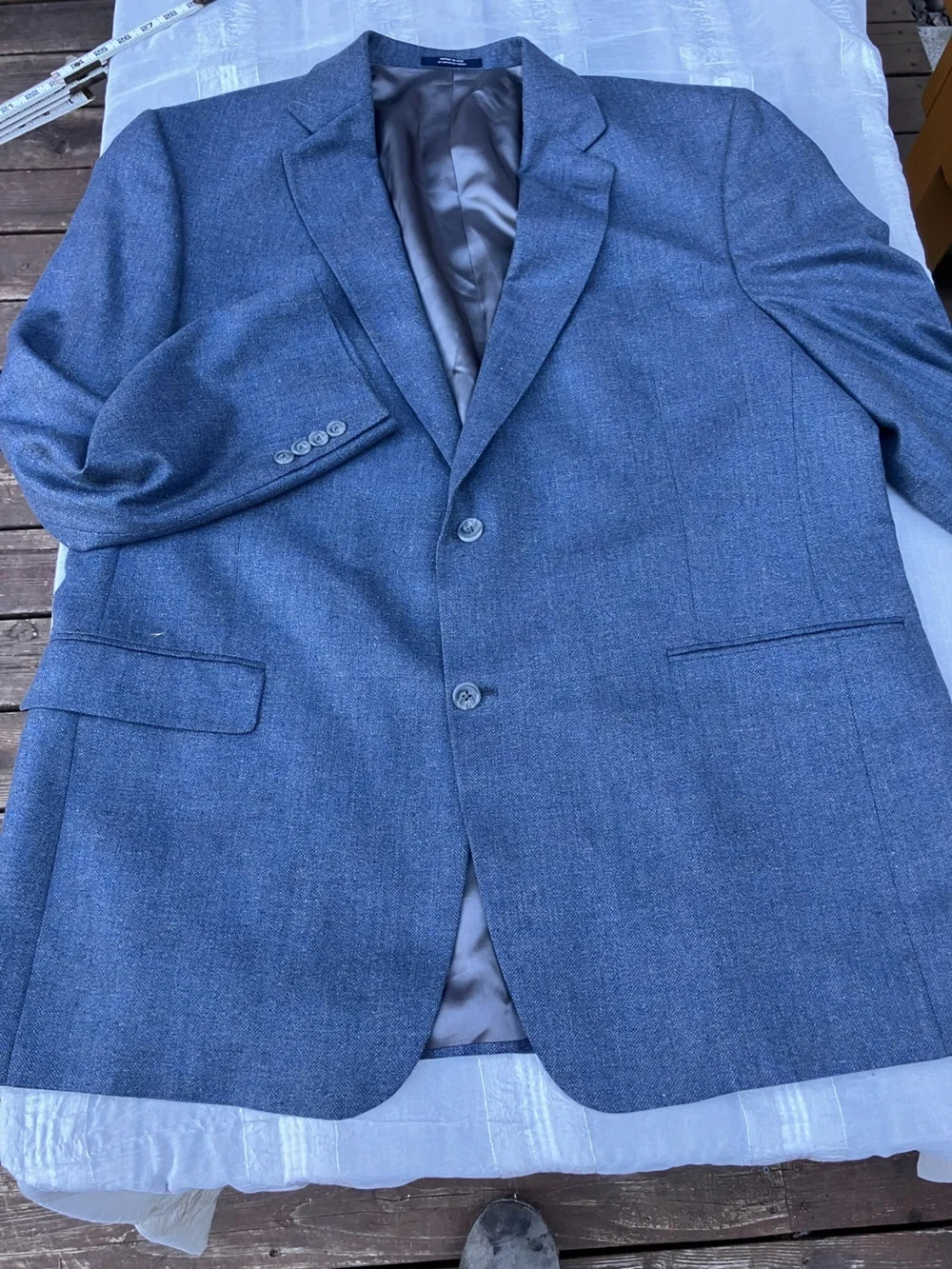 Hart Schaffner Marx hand tailored suit jacket 48L silk and wool steel blue